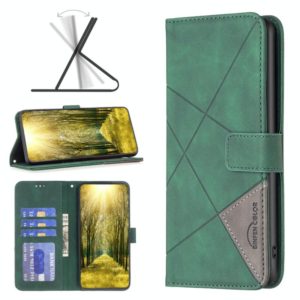 For Motorola Moto E32 4G Magnetic Buckle Rhombus Texture Leather Phone Case(Green) (OEM)