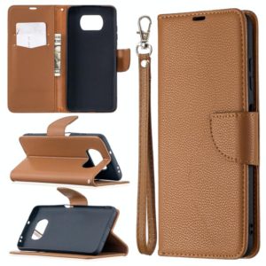 For Xiaomi Poco X3 Litchi Texture Pure Color Horizontal Flip Leather Case with Holder & Card Slots & Wallet & Lanyard(Brown) (OEM)