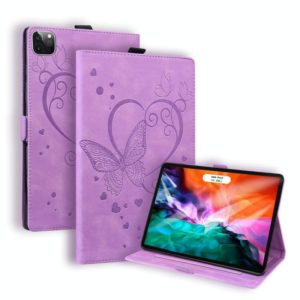 For iPad Pro 12.9 (2020) / (2021) Love Butterfly Pattern Horizontal Flip Leather Tablet Case with Holder & Sleep / Wake-up Function(Purple) (OEM)