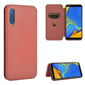 For Samsung Galaxy A7(2018) / A750 Carbon Fiber Texture Horizontal Flip TPU + PC + PU Leather Case with Rope & Card Slot(Brown) (OEM)