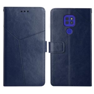 For Motorola Moto G9 / G9 Play Y Stitching Horizontal Flip Leather Phone Case with Holder & Card Slots & Wallet & Photo Frame(Blue) (OEM)