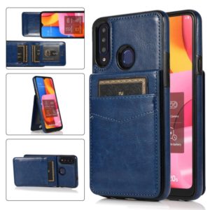 For Samsung Galaxy A20s Solid Color PC + TPU Protective Case with Holder & Card Slots(Blue) (OEM)