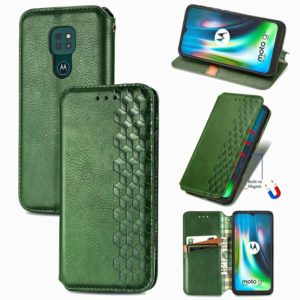 For Motorola Moto G9 Play Cubic Grid Pressed Horizontal Flip Magnetic PU Leather Case with Holder & Card Slots & Wallet(Green) (OEM)