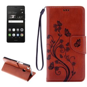 For Huawei P9 Lite Butterflies Embossing Horizontal Flip Leather Case with Holder & Card Slots & Wallet & Lanyard(Brown) (OEM)