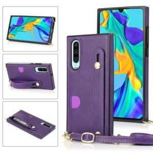 For Huawei P30 Wrist Strap PU+TPU Shockproof Protective Case with Crossbody Lanyard & Holder & Card Slot(Purple) (OEM)