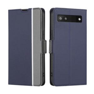 For Google Pixel 6a Twill Texture Side Button Leather Phone Case(Blue) (OEM)