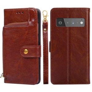 For Google Pixel 6 Pro Zipper Bag Horizontal Flip Leather Phone Case with Holder & Card Slots & Lanyard(Brown) (OEM)