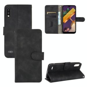 For LG K22 Solid Color Skin Feel Magnetic Buckle Horizontal Flip Calf Texture PU Leather Case with Holder & Card Slots & Wallet(Black) (OEM)