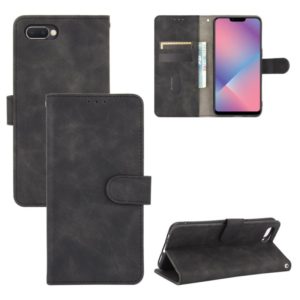 For OPPO A5(AX5) / A3s / A12e Solid Color Skin Feel Magnetic Buckle Horizontal Flip Calf Texture PU Leather Case with Holder & Card Slots & Wallet(Black) (OEM)