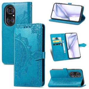 Halfway Mandala Embossing Pattern Horizontal Flip Leather Case with Holder & Card Slots & Wallet & Lanyard For Huawei P50 Pro(Blue) (OEM)