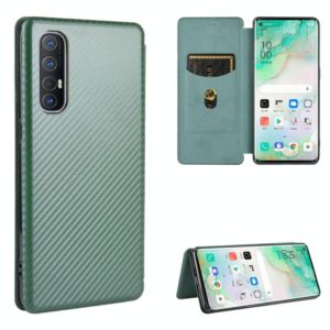 For OPPO Reno3 5G (Japanese Version) Carbon Fiber Texture Horizontal Flip TPU + PC + PU Leather Case with Card Slot(Green) (OEM)