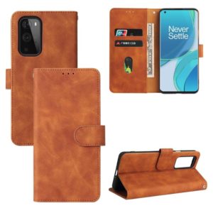 For OnePlus 9 Pro Solid Color Skin Feel Magnetic Buckle Horizontal Flip Calf Texture PU Leather Case with Holder & Card Slots & Wallet(Brown) (OEM)
