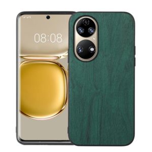 For Huawei P50 Wood Texture PU Phone Case(Green) (OEM)