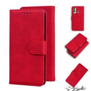 For Tecno Spark 7P Skin Feel Pure Color Flip Leather Phone Case(Red) (OEM)