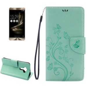 For Asus ZenFone 3 / ZE552KL Pressed Flowers Pattern Leather Case with Holder & Card Slots & Wallet(Green) (OEM)