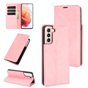 For Samsung Galaxy S21 Plus 5G Retro-skin Business Magnetic Suction Leather Case with Holder & Card Slots & Wallet(Pink) (OEM)
