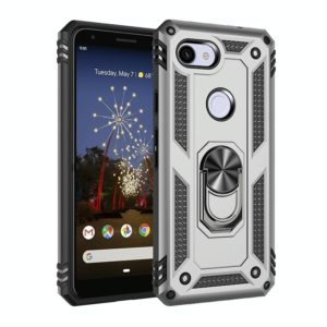 For Google Pixel 3a Shockproof TPU + PC Protective Case with 360 Degree Rotating Holder(Silver) (OEM)