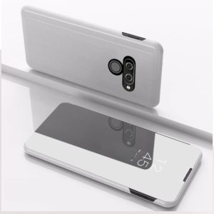 For LG K50 Plating Mirror Left and Right Flip Cover with Bracket Holster(Silver) (OEM)