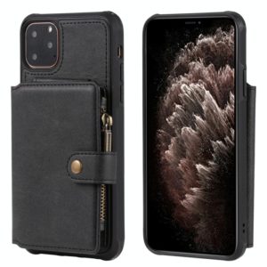 For iPhone 11 Pro Max Buckle Zipper Shockproof Protective Case with Holder & Card Slots & Wallet & Lanyard & Photos Frames(Black) (OEM)