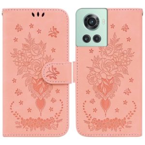 For OnePlus 10R / Ace Butterfly Rose Embossed Leather Phone Case(Pink) (OEM)