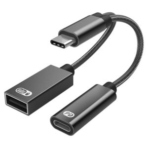 TA2Q USB-C / Type-C Male to PD 60W USB-C / Type-C Charging + USB 2.0 Female OTG Adapter(Black) (OEM)