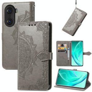 For Honor 60 Pro Mandala Flower Embossed Horizontal Flip Leather Phone Case(Grey) (OEM)