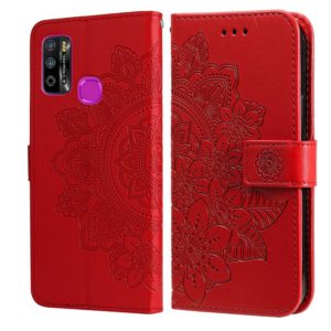 For Infinix Hot 9 Play 7-petal Flowers Embossing Pattern Horizontal Flip PU Leather Case with Holder & Card Slots & Wallet & Photo Frame(Red) (OEM)