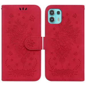 For Motorola Edge 20 Lite Butterfly Rose Embossed Leather Phone Case(Red) (OEM)