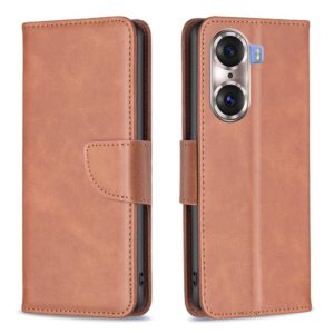 For Honor 60 Pro Lambskin Texture Pure Color Horizontal Flip Leather Phone Case(Brown) (OEM)
