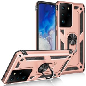 For Samsung Galaxy S21 Ultra 5G Shockproof TPU + PC Protective Case with 360 Degree Rotating Holder(Rose Gold) (OEM)