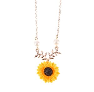Delicate Sunflower Pendant Necklace Women Creative Imitation Pearls Jewelry Necklace(Rose gold) (OEM)