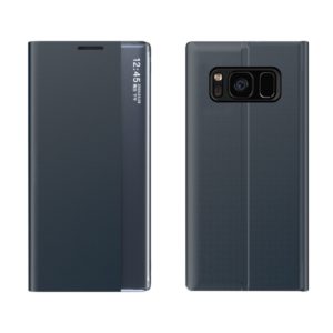 For Samsung Galaxy S8 Plus Plain Texture Cloth Attraction Flip Holder Leather Phone Case(Dark Blue) (OEM)