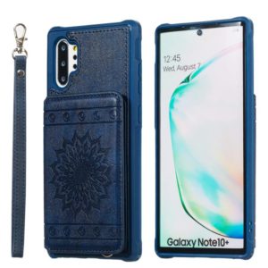 For Galaxy Note10+ Sunflower Embossing Pattern PU + TPU Case with Holder & Card Slots & Photo Frame & Lanyard(Blue) (OEM)