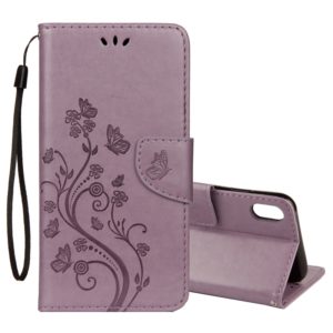 For iPhone XR Embossed Butterfly Pattern Horizontal Flip Leather Case with Card Slot & Holder & Wallet & Lanyard (Purple) (OEM)