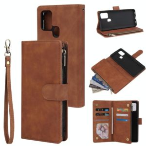 For Samsung Galaxy A21s Multifunctional Retro Frosted Horizontal Flip Leather Case with Card Slot & Holder & Zipper Wallet & Photo Frame & Lanyard(Brown) (OEM)