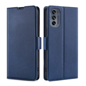 For Motorola Moto G62 5G Ultra-thin Voltage Side Buckle Horizontal Flip Leather Phone Case(Blue) (OEM)