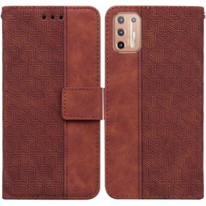 For Motorola Moto G9 Plus Geometric Embossed Leather Phone Case(Brown) (OEM)