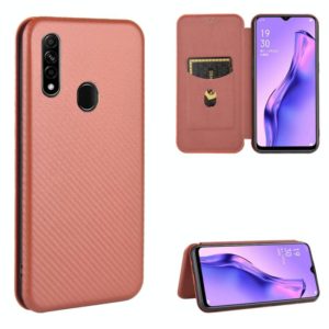 For OPPO A8 / A31 (2020) Carbon Fiber Texture Horizontal Flip TPU + PC + PU Leather Case with Card Slot(Brown) (OEM)