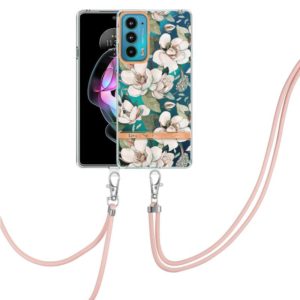 For Motorola Edge 20 Flowers Series TPU Phone Case with Lanyard(Green Gardenia) (OEM)