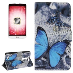 Blue Butterfly Pattern Leather Case with Holder & Card Slots & Wallet for LG L Bello (OEM)