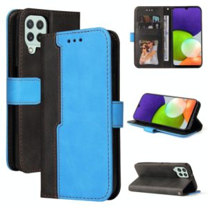 For Samsung Galaxy A22 4G Business Stitching-Color Horizontal Flip PU Leather Case with Holder & Card Slots & Photo Frame(Blue) (OEM)