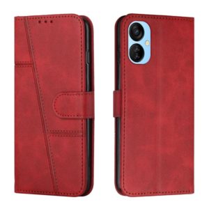 For Tecno Spark 9T Stitching Calf Texture Buckle Leather Phone Case(Red) (OEM)