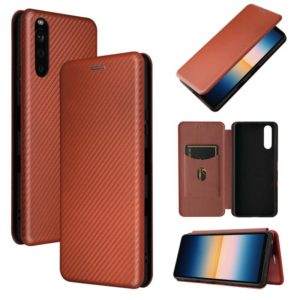 For Sony Xperia 10 III Carbon Fiber Texture Horizontal Flip TPU + PC + PU Leather Case with Card Slot(Brown) (OEM)