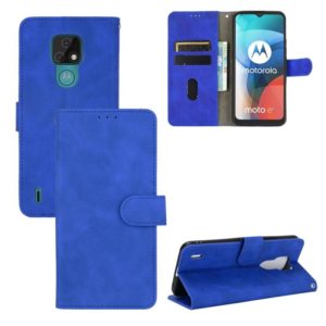 For Motorola Moto E7 Solid Color Skin Feel Magnetic Buckle Horizontal Flip Calf Texture PU Leather Case with Holder & Card Slots & Wallet(Blue) (OEM)