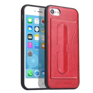 Fierre Shann Full Coverage Protective Leather Case For iPhone SE 2020 & 8 & 7, with Holder & Card Slot(Red) (OEM)