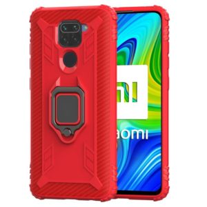 For Xiaomi Redmi 10X / Note 9 Carbon Fiber Protective Case with 360 Degree Rotating Ring Holder(Red) (OEM)