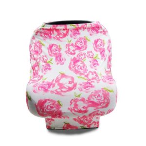 Multifunctional Enlarged Stroller Windshield Breastfeeding Towel Baby Seat Cover(Pink Peony) (OEM)