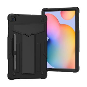 For Samsung Galaxy Tab S6 Lite P610/615 T-shaped Bracket Contrast Color Shockproof PC + Silicone Protective Case(Black+Black) (OEM)