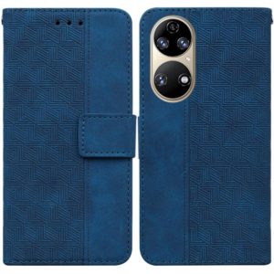 For Huawei P50 Geometric Embossed Leather Phone Case(Blue) (OEM)