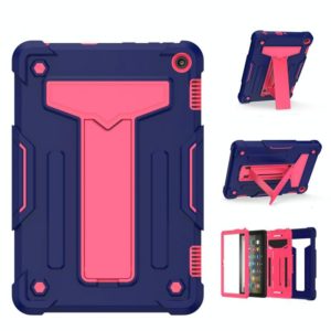 For Amazon Kindle Fire HD 8 2020/Fire 8 Plus T-shaped Bracket Contrast Color Shockproof PC + Silicone Tablet Protective Case(Navy+Rose Red) (OEM)